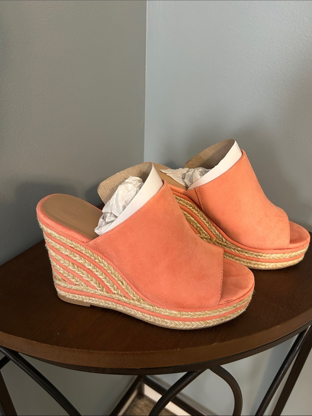 JustFab Coral Suede Espadrille Wedge Mules